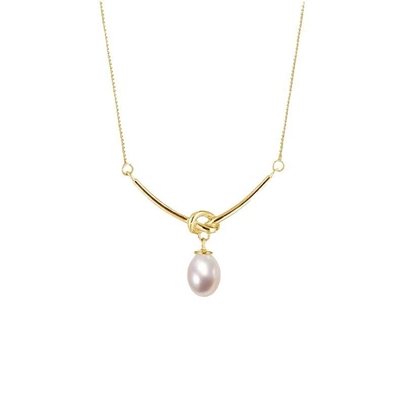 Zarvara 18kt Gold Plated Pearl Pendant Knot Necklace